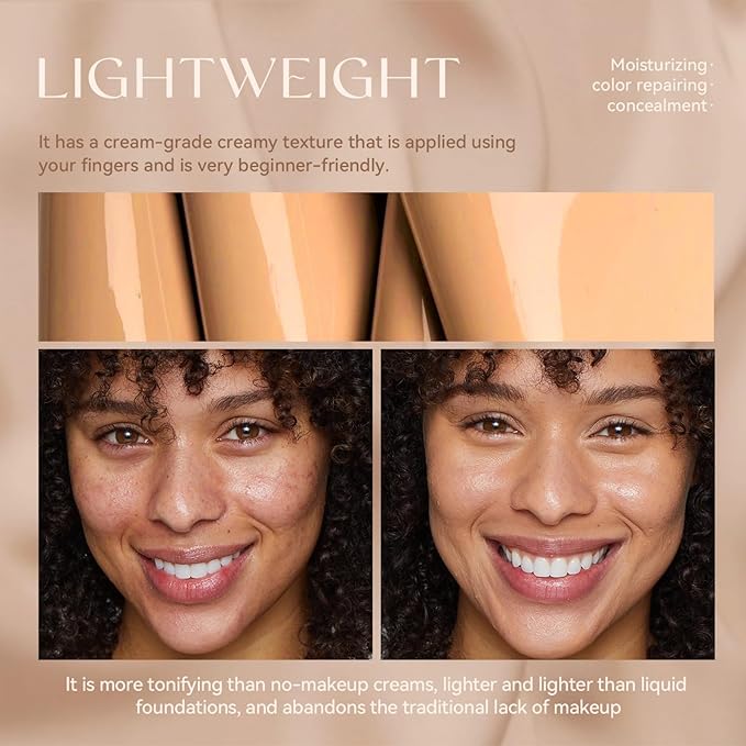 Liquid Foundation,Matte 3-in-iquid Foundation Lightweight, Hydrating CC Cream Cruelty-Free (01) 1 L