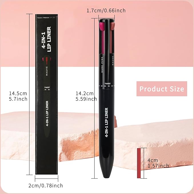 Arqumi Lip Liner - 4 In 1 Lip Liner High Pigmented Smooth Color Liner Retractable Lipstick Pencil,Smudge Proof Lipliner Pencil