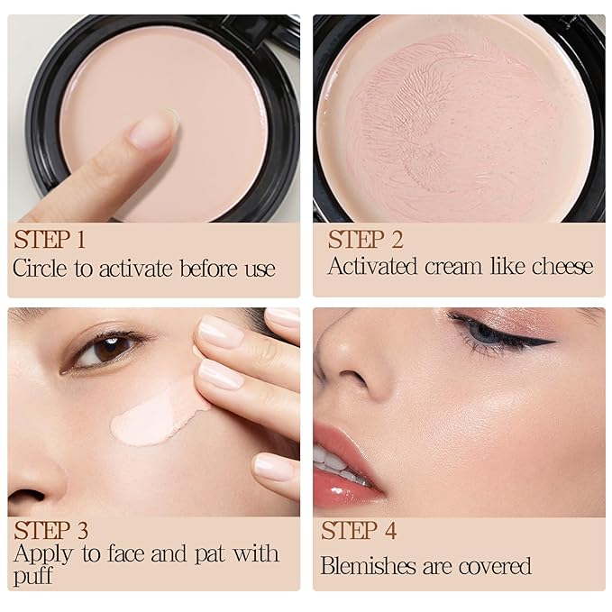 Powder Foundation,Long Wear Full Coverage Foundation with Sponge,Flawess Correcting Color