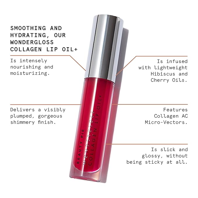 Beauty Pie Wondergloss Collagen Lip Oil + (Cherryo) – Hydrating, Plumping, Non-Sticky Gloss with Collagen AC Micro-Vectors & Cherry Oils