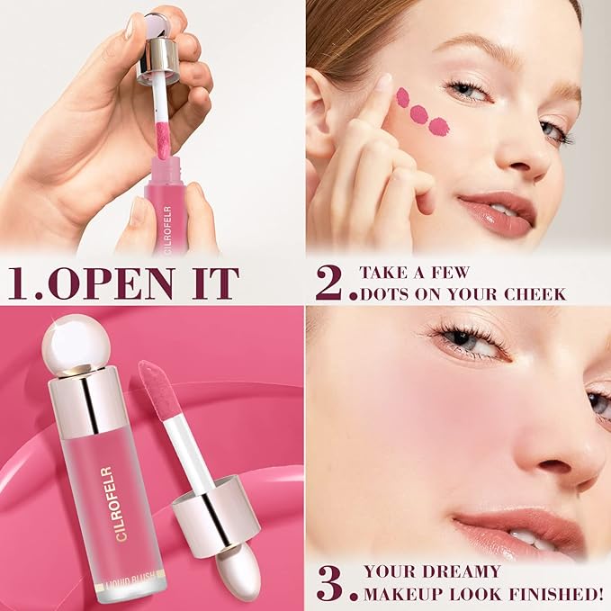 Cilrofelr Dewy Liquid Blush, Soft Cream Liquid Blush Coral Red)
