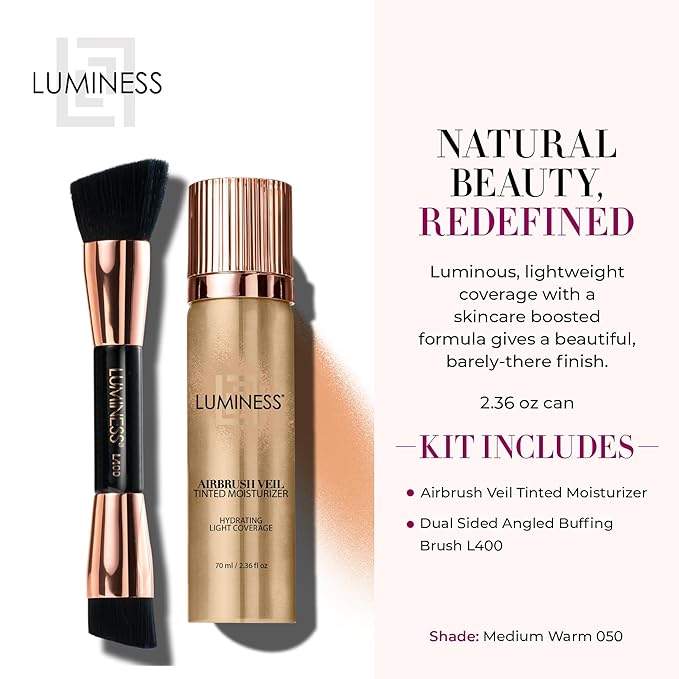 LUMINESS Airbrush Veil Tinted Moisturizer with Buffing Brush, & Ceramides