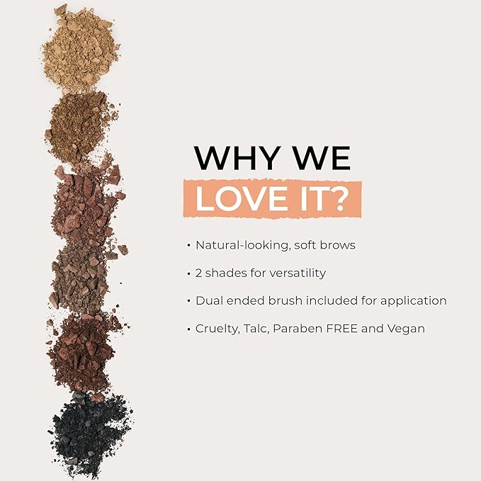 Soft Brow Define & Fill Powder Duo, Includes Dual ended Brush, Vegan and Cruelty Free (Blonde)