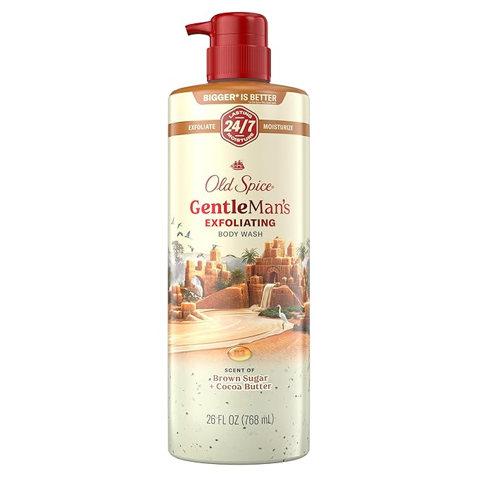 Old Spice GentleMan's Exfoliating & Moisturizing Body Wash for Men, 24/7 Shower Fresh with Long Lasting Scent, Renewing Vitamin B3 Blend, Brown Sugar + Cocoa Butter Scent, 26 oz