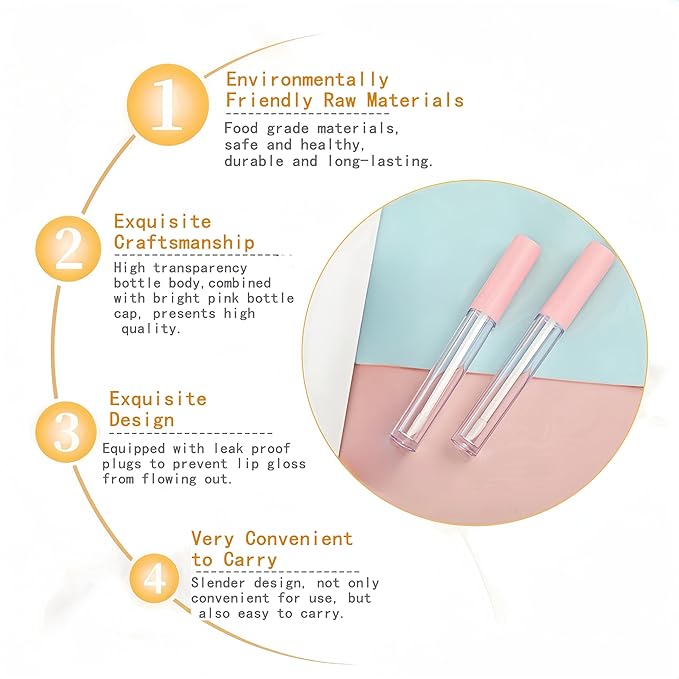 10cm Empty Lip Gloss Tubes With Wand Lipgloss Tubes Cute With Pink Lids Lip Balm Bulk Refillable Cosmetic Containers Diy Lip Gloss Making Kit（20pcs）