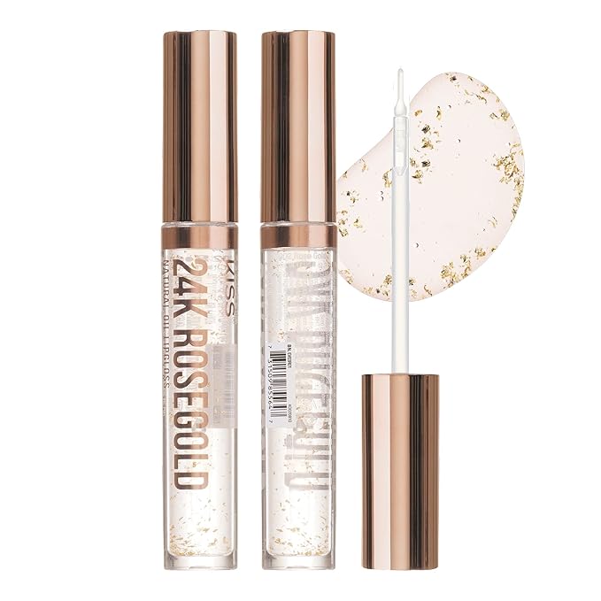 3 PACK Lip Oil Gloss, Hydrating Non-Sticky Lip Oil, 100% Natural Oil Clear Lip Gloss, Lightweight Lip Moisturizer (Rosegold & Rosehip & Mango Butter)