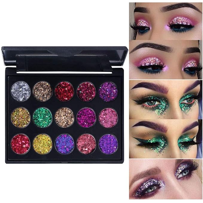 evpct 15 Color Shimmer Glitter Sparkle Glittery Eyeshadow