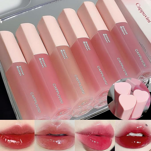 6Pcs Juicy Lasting Tint Lip Gloss Set, Vivid Color, Glossy Finish, Long-lasting Moisturizing Glaze Tint Highly-Pigmented, Clear & Natural Makeup Lip Tint for Daily
