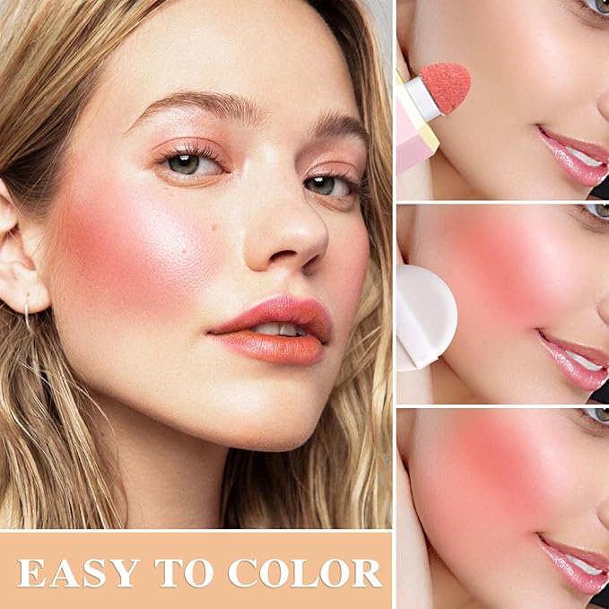 Cream Blush Stick with Brush,Waterproof Multi Cream Blush Skin C3