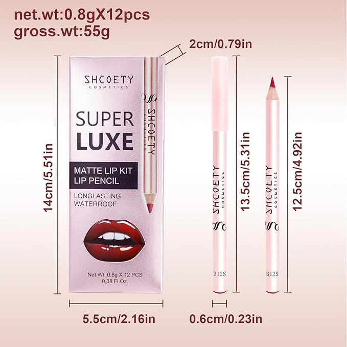 12 Colors Lip Liner Combo, Matte Nude Lipstick Long Lasting Waterproof Smooth Ultra Fine Texture High Pigmented Lip Plumping Brown Black Color Lip Pencil Makeup