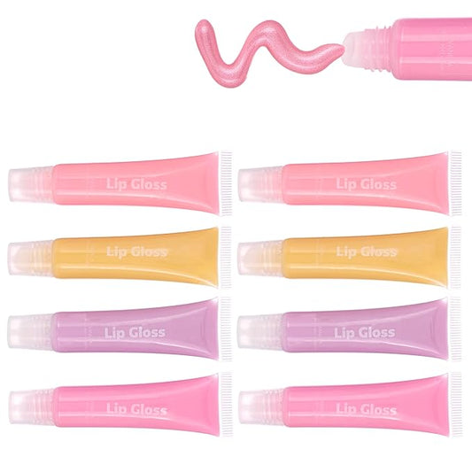 EXPRESSIONS 8pc Lip Gloss Set - Flavored Squeeze Tube Lip Glosses Value Pack, Daisy Lip Gloss in Assorted Fruity Flavors
