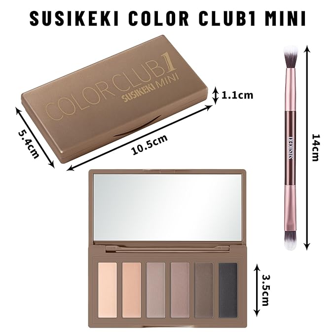 6 Colors Mini Naked Eyeshadow Makeup Palette with Brush Neutral Nude Smoky Eye Shadow Taupe & Brown Matte Make Up Pallet with Mirror Highly Pigmented Long Lasting Waterproof Travel Size Gift Kit