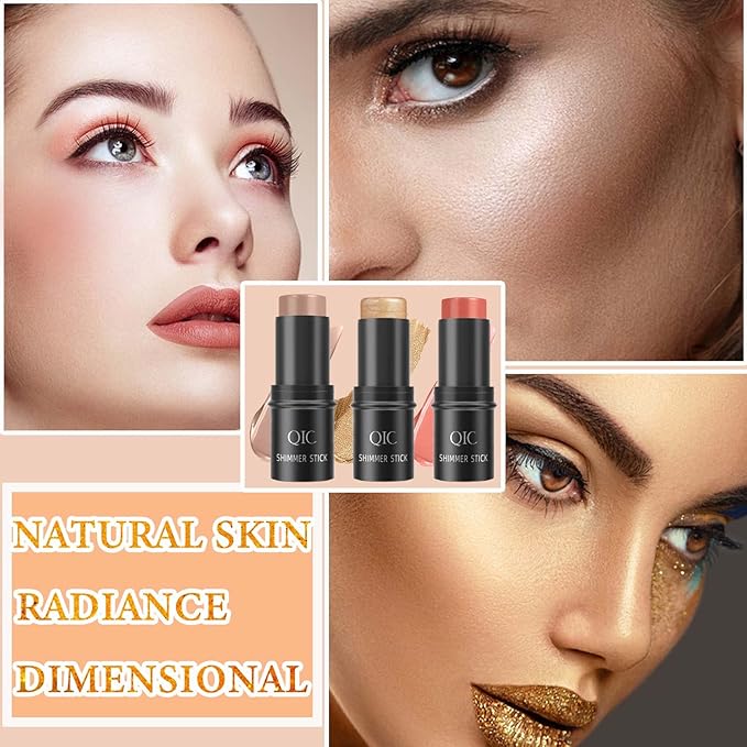 3 PCS Cream Contour Blush Stick,Long Lasting Waterproof for Women