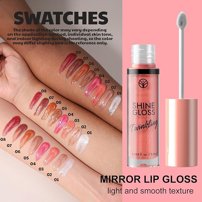 Lip Gloss Women Girls Plumping Lip Gloss Glitter Tinted Lip gloss Oil Plumper Hydrating Long Lasting Moisturizing Non Sticky Makeup ip gloss (06# Coral Shimmer)