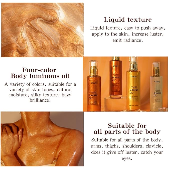 Shimmer Body Oil,Face and Body Liquid Luminizer,Waterproof Moisturizing