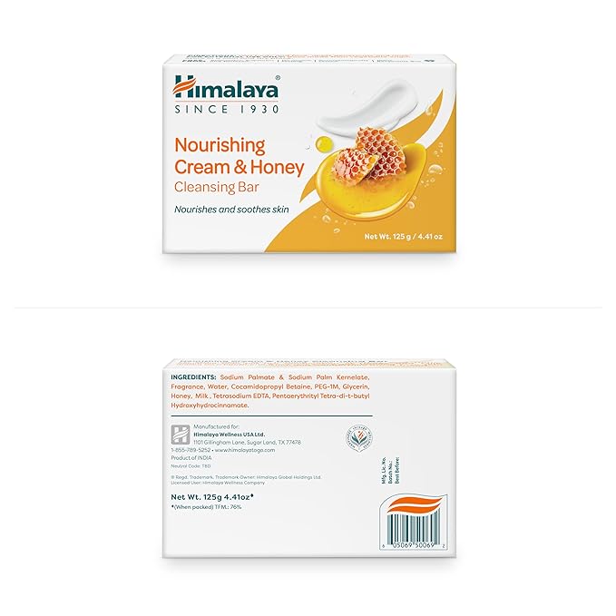 Himalaya Nourishing Cream & Honey Cleansing Bar, Face and Body Soap for Soft Skin, 4.41 oz, 6 Pack