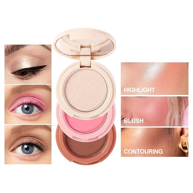 Makeup Eyeshadow Palettes, 3-in-1 Protable Multifunction Blush Highlighter