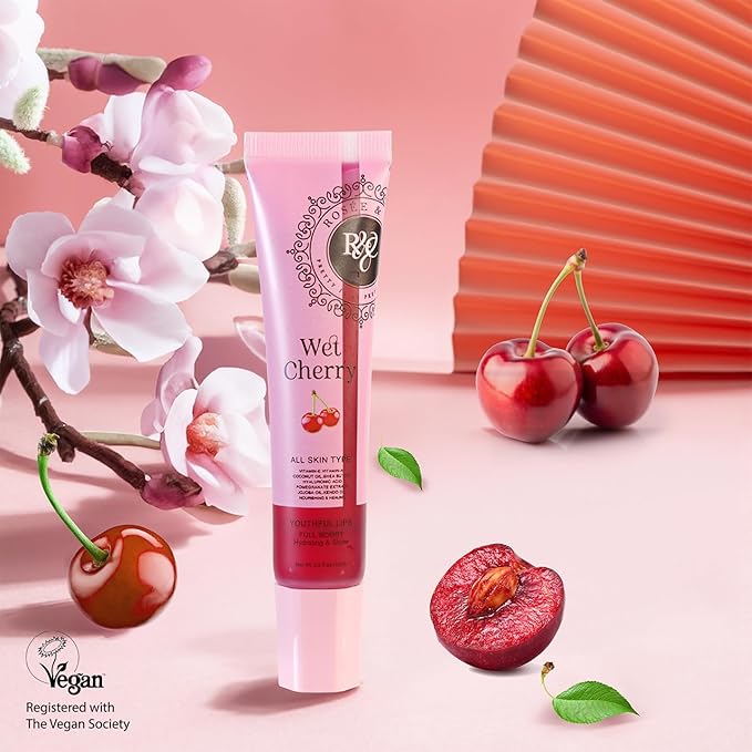 ROSÉE & CO Rosee Lip Gloss Vegan & Cruelty Free Treatment, Professional Make up, Long Lasting Glossy with Shea Butter, Moisturize, Protect & Smooth, High Shine, Non-Sticky (i. Wet Cherry, 0.5)