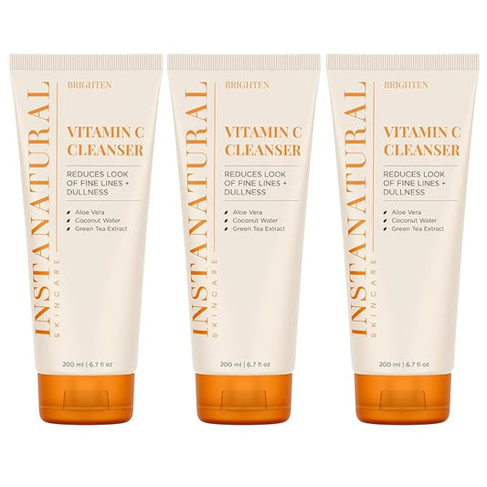 InstaNatural Vitamin C Cleanser Face Wash, Brightens and Reduces Signs of Aging, Fine Lines and Uneven Texture, with Coconut Water and Aloe Vera, 6.7 FL Oz - 3 Pack
