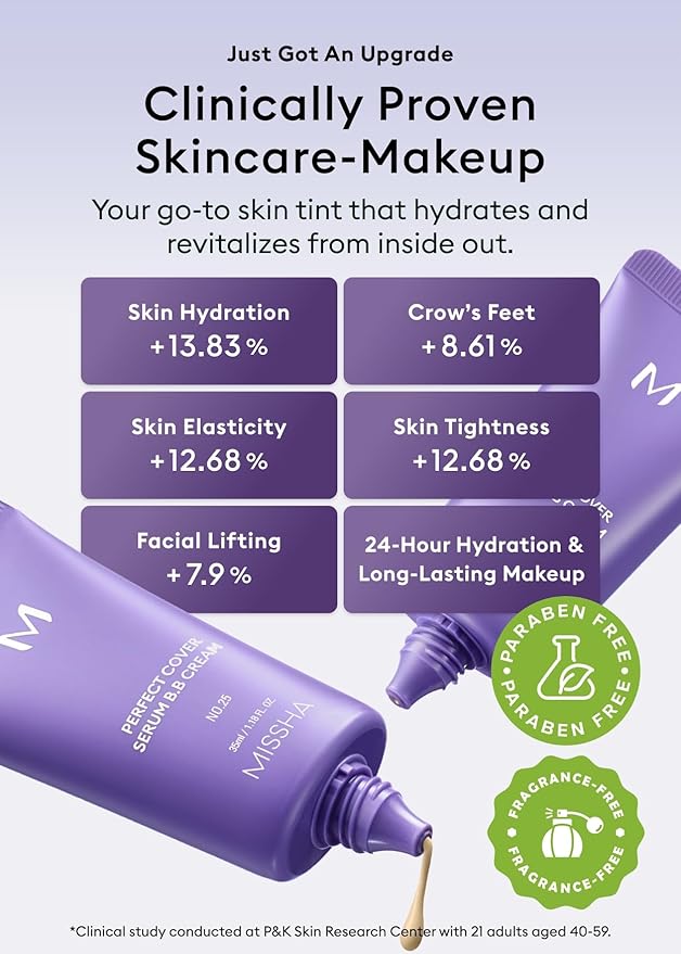 MISSHA M PERFECT COVER SERUM BB CREAM No.25 Warm Beige - Medium with Warm Undertone, Skin Tint, Tinted Moisturizer, Skin Care Foundation Makeup, Superfood Complex, Glass Skin, Korean Makeup,1.18 Fl oz