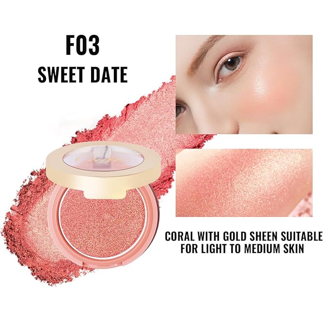 Oulac Luminous Blush Makeup Glow Coral Gold|Powdery Blush 4.8g
