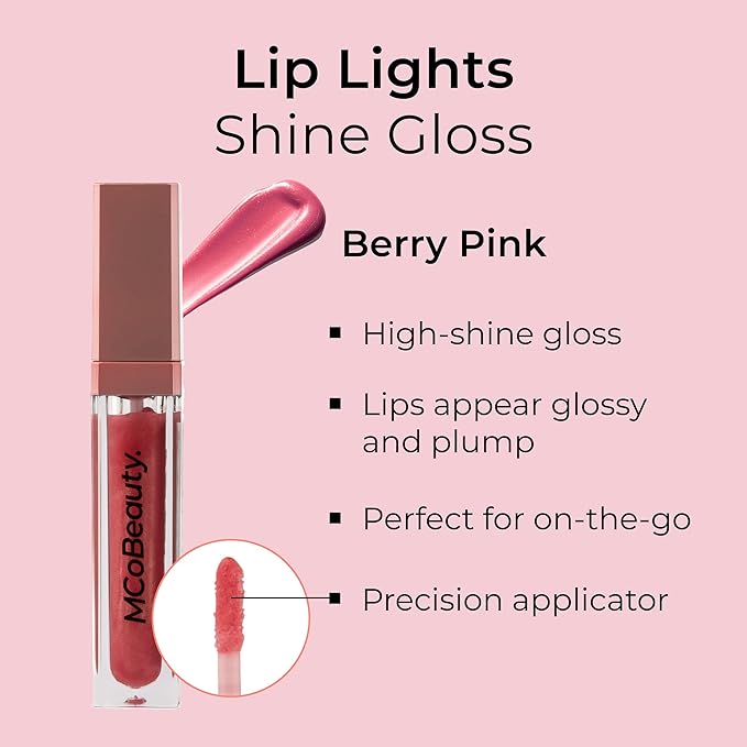 MCoBeauty LipLights Shine Gloss, Berry Pink, High Shine LipLights