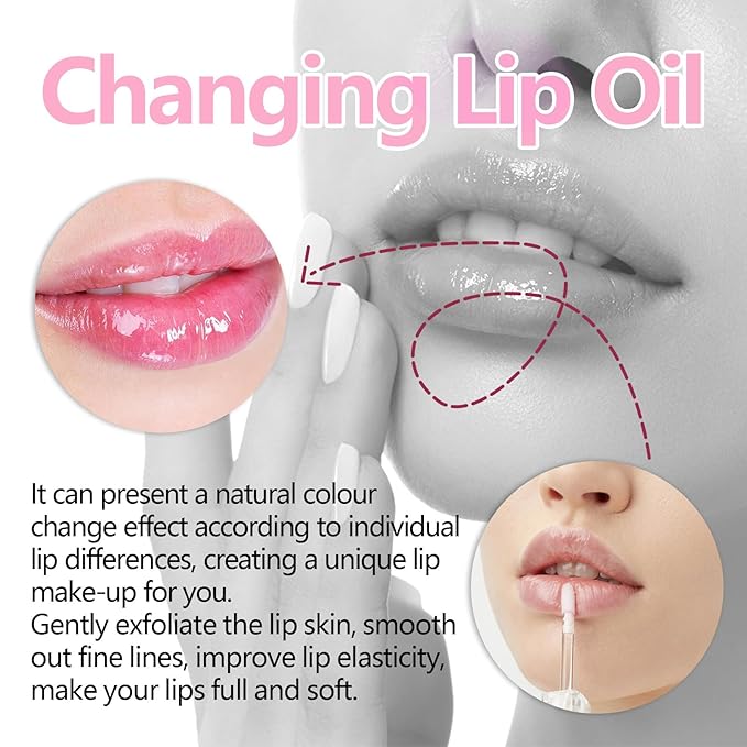 Magic Color Changing Lip Oil, Moisturizing Lip CareNon-Sticky Tinted Glitter Lip Glow Oil for Dry Lips Lip Care.(Color Changing Lip Oil)