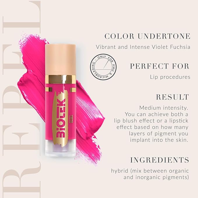 Lip Pigment for Permanent Makeup - Vibrant and Intense Violet Fuchsia Lip Color - Made in Italy - Rebel 0,61 fl.oz.