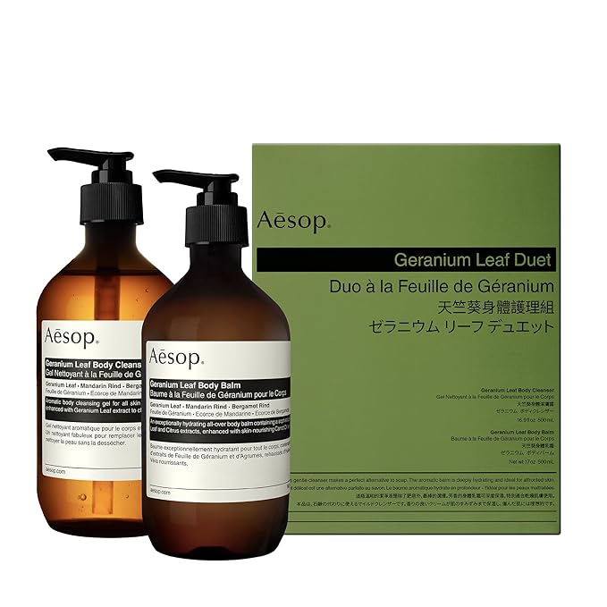 Aesop Geranium Leaf Duet | Gel Body Cleanser + Body Balm | Aromatic Pairing For Cleansed and Supple Skin | Paraben-Free, Cruelty-Free & Vegan |16.9 oz + 16.5 oz