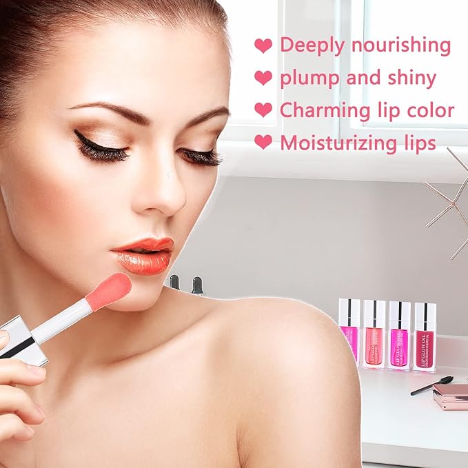 Plumping Lip Oil, Hydrating Gloss Tinted Lip Balm Transparent Lip Care, Big Brush Head Glitter Shine, Long Lasting Nourishing Non-sticky Fresh Texture