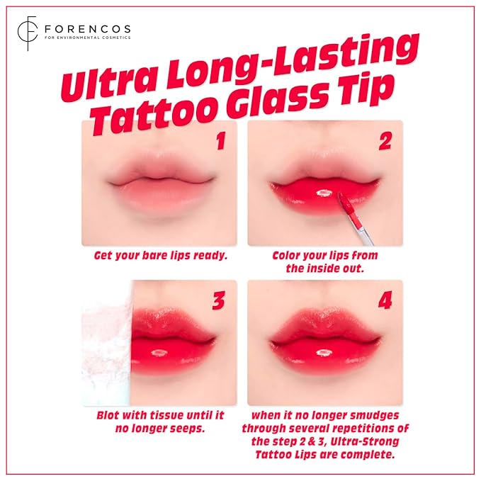 FORENCOS Tattoo Glass Lip Gloss Tint, Korean Glossy Tint/Stain, High Pigmentation, Glasting Shine, Long Lasting, Moisturizing, Lightweight, Non-Sticky Formula (05 ROMAN)