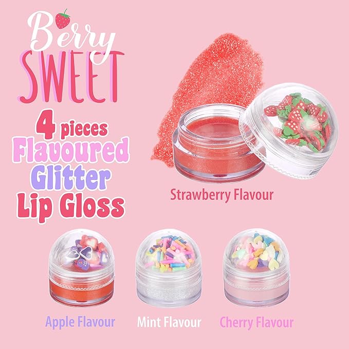 EXPRESSIONS 4pc Lip Gloss with Confetti Top – Berry Sweet Fruity Flavored Lip Gloss For Girls, Safe and Non-Toxic Confetti Lip Gloss Gift Set For Girls