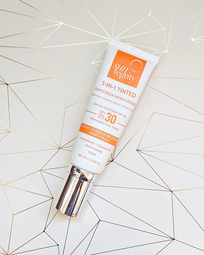 Suntegrity Tinted 5 in 1 Mineral Sunscreen for Face (SPF 30-2 oz) - Medium | BB Cream Moisturizer with Physical UVA/UVB Broad Spectrum Protection | Safe for Sensitive Skin
