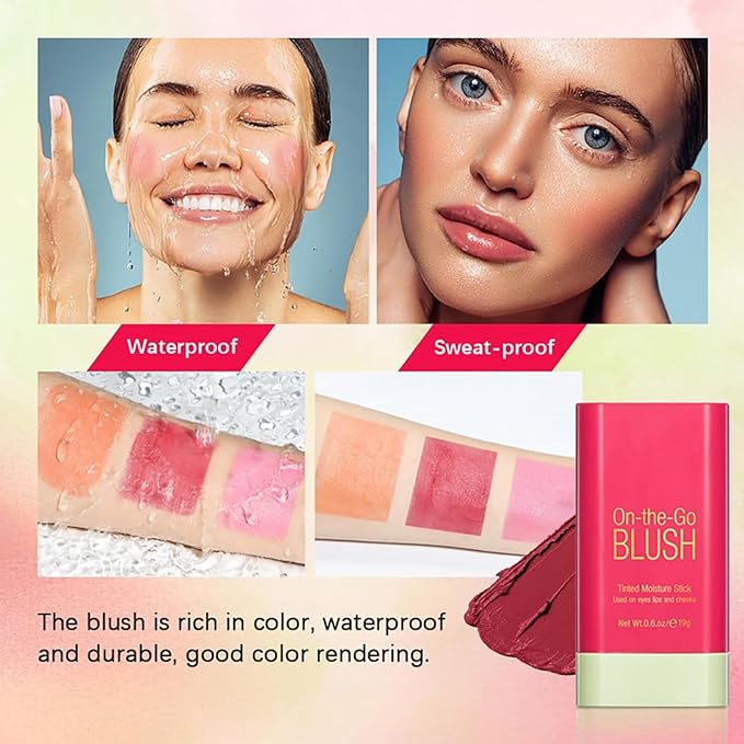 Multi-Use Makeup Blush Stick, Cream Face Blush Makeup Coral Orange)