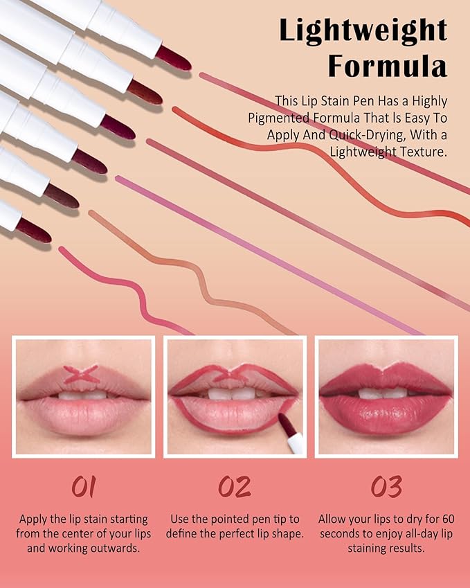 Lip Stain Marker Pen, Rose Pink Lip Liner Longlasting