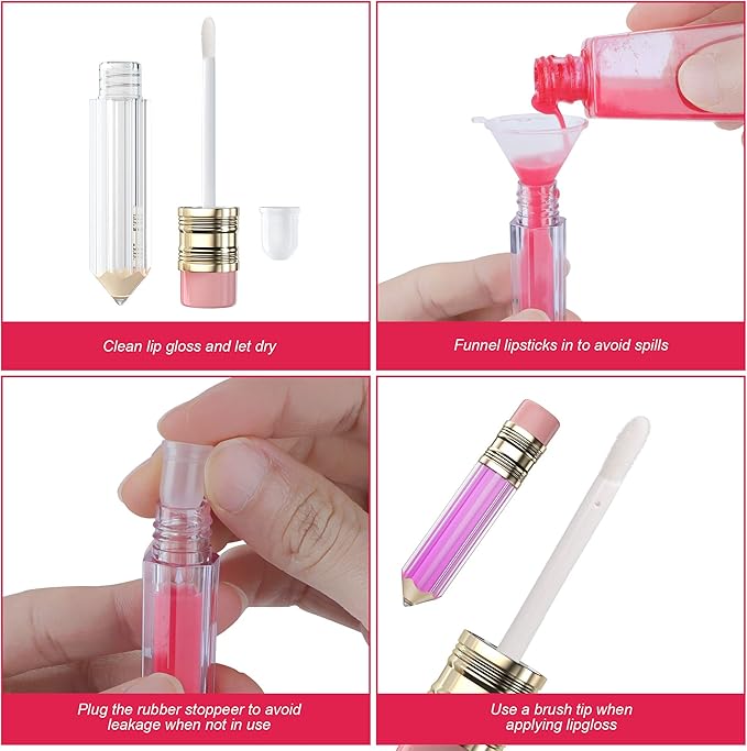 RONRONS 12 Pieces Pencil Lip Gloss Tubes, Empty Mini Pencil Shaped Lip Gloss Tubes Containers Clear Lip Balm Tube Plastic Refillable Bottle for Women Girls Gifts, 5ml