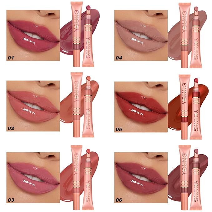 YOUNG VISION Hydrating Liquid Lipstick & Gloss Tint, Oil Infused, Cushion & Puff Applicators, Versatile Nude to Red Shades,Labial Liquido & Brillo Labial