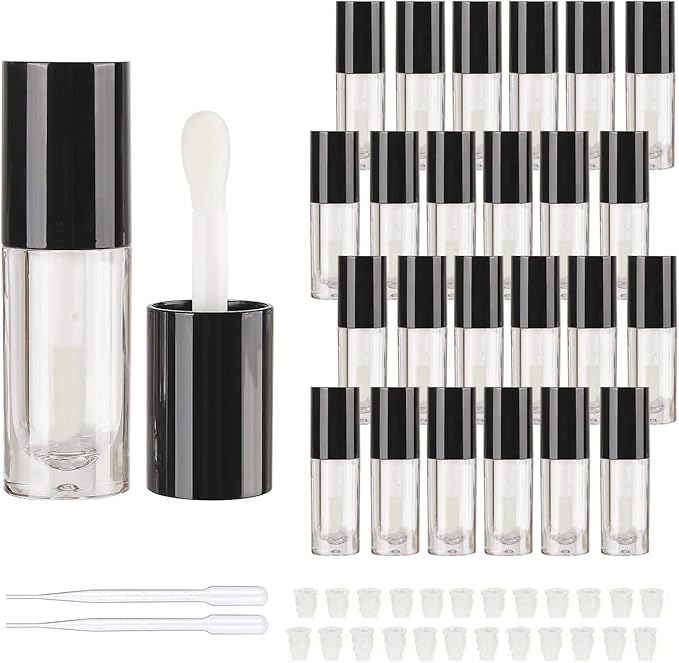 COSIDEA 14pcs Empty 6ml big doe foot wand Chunky lip gloss tubes for DIY lipgloss,Pink round lipgloss containers tubes with thick wand (Black)