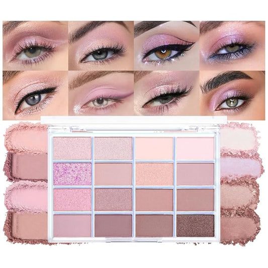 16Colors Light Purple Pink Brown Nude Basics Matte Eyeshadow Palette,Eye Shadow Travel Makeup Palette all in one Long Lasting Waterproof Ultra-Blendable,Great for Travel Gift Kit