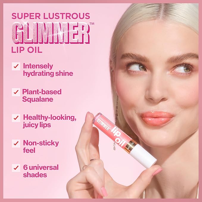 REVLON Super Lustrous Glimmer Lip Oil, Moisturizing & Tinted, Shiny Finish, Made with Plant-Based Squalane, 006 Plum Pop, 0.13 fl oz