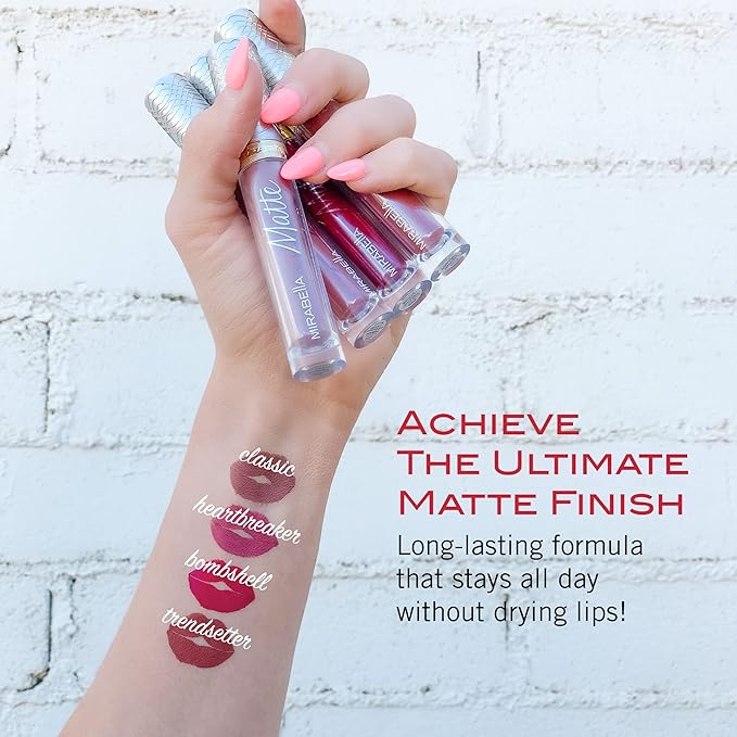 Mirabella Luxe Advanced Formula Matte Lip Gloss, Richly Pigmented Long-Wear and Full-Coverage Liquid Lipstick, Matte Lipstick for Women Stays Put and Won't Dry or Crack Lips, Trendsetter