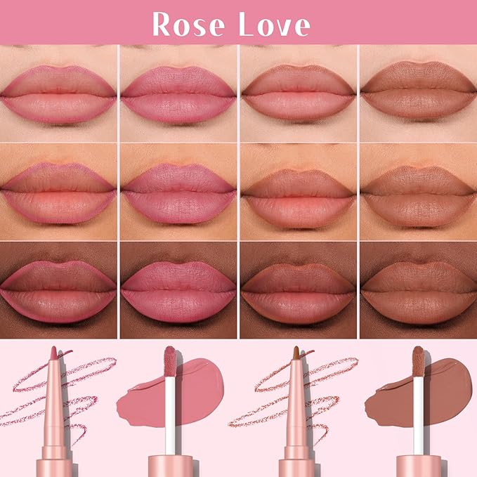 2 PCS Lip Liner and Lip Stain Combo Set, High Pigmented Long Lasting Velvet Lip Tint, Well-Defined Lipliner, Weightless Waterproof Not Animal Tested, Matte Finish Makeup