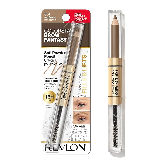 Revlon ColorStay Brow Fantasy, All In One Eyebrow Powder Pencil with Shaping Clear Gel, Gel Infused with Panthenol, Smudge-proof, 16HR Visibly Full Brows, 001 Ash Blonde