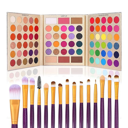 UCANBE Makeup Eyeshadow Palette + 15Pcs Brush Set, Pigmented