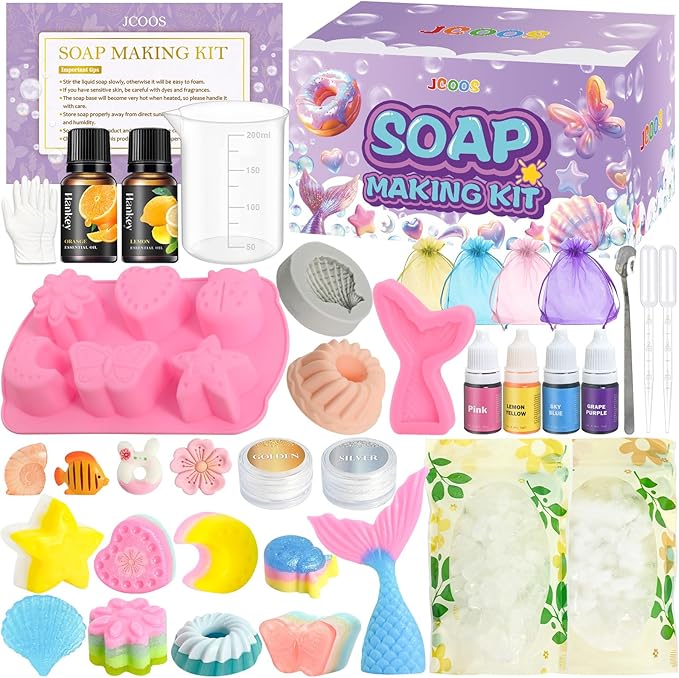 Jcoos Lip Gloss Making Kit 73PCS Lip Gloss Keychain Make Your Own Lip Gloss Kit, DIY Lip Gloss Making kit, Soap Making Kit for Kids, Make Your Own Soap Kit Soap Making Kit Science Kits for Kids Age