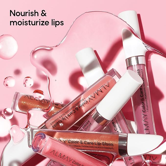 Almay Color & Care Hydrating Lip Gloss, Soft Natural Hues, Prebiotic Complex, Hyaluronic Filling-Sphere Technology, 200 Rose Glow, 0.1 Fl Oz