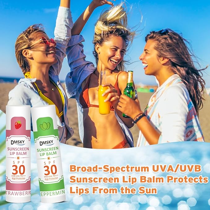 DMSKY SPF Lip Balm Bulk 16 Pack, Sunscreen Lip Balm with SPF 30, Broad Spectrum UVA/UVB Protection, Sunscreen for Lips Travel Size