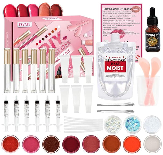 Lip Gloss Making Kit, TSVATE Lip Gloss Kit, Diy Lip Gloss Making Kit, Fun Make Your Own Lipgloss Kids Lip Gloss for Girls, Women, Moisturizing Lip Gloss Base, Jojoba Oil, Lip Gloss Tubes, Gift for Her