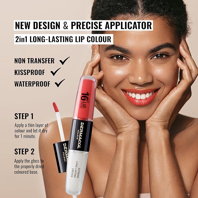 Dermacol NEW 16-Hour Lip Colour, Highly Pigmented Glossy Lip Stain, Two-Phase Lip Plumper Gloss, Kissproof Lip Makeup Products with Matte and Glitter Finish, n. 26