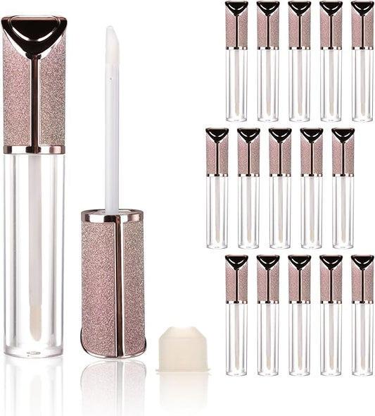 COSIDEA 15pcs Round Empty 5ml 0.17oz lip gloss tubes with wand and Gradient pink leather slope cap Lipgloss tube containers for lip oil packing